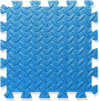 Philosophy Gym Pack of 12 Exercise Flooring Mats - 12 x 12 Inch Foam Rubber Interlocking Puzzle Floor Tiles - Blue