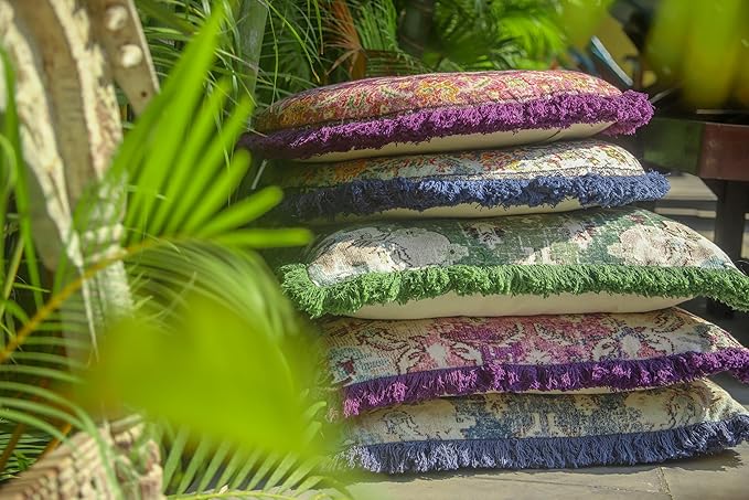 Mandala Life ART Meditation Pillow Cover with Fringe- 26 inches - Cotton - Square Floor Cushion - Kids Room Decor - Bohemian Accent - Boho Zafu Pouf