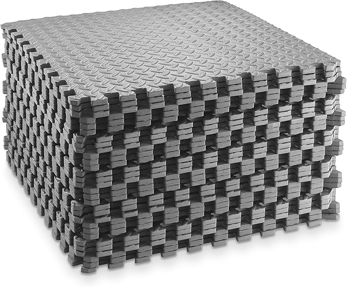 Philosophy Gym Pack of 30 Exercise Flooring Mats - 24 x 24 Inch Foam Rubber Interlocking Puzzle Floor Tiles - Gray