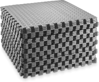 Philosophy Gym Pack of 30 Exercise Flooring Mats - 24 x 24 Inch Foam Rubber Interlocking Puzzle Floor Tiles - Gray