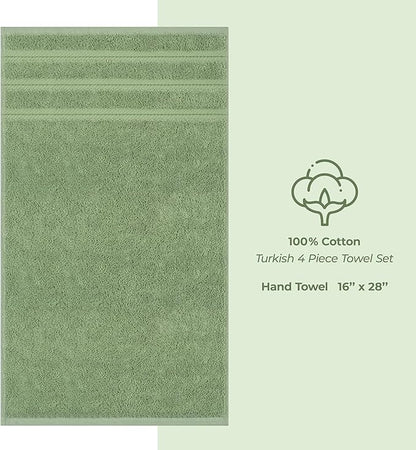 American Soft Linen Luxury Hand Towels for Bathroom, 600 GSM 100% Cotton Turkish 4 Piece Hand Towel Set, 600 GSM Hand Face Towels for Kitchen, Sage Green Hand Towels
