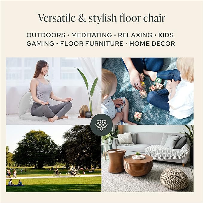Mindful Modern Meditation Chair | Adjustable Floor Chair with Back Support | Padded Floor Seat for Posture Support and Comfort | Portable Folds Flat for Storage | Indoor/Outdoor Use | Classic White