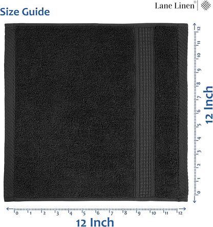 LANE LINEN 100% Cotton Washcloths 24 Pack - Spa & Salon Quality Face Towels - Ring Spun, Soft & Absorbent Wash Cloths for Body, Beauty, Home, Gym - Fingertip Towels Set- 13"x13", Black Washcloths
