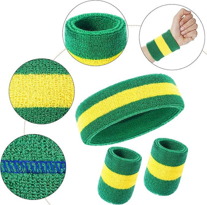 WILLBOND 3 Pcs Sweatbands Set 80s 90s Neon Sports Headband Tennis Striped Sweat Band Sports Competitions Games for Men Women Party Supplies