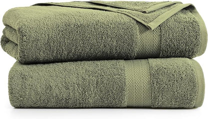 LANE LINEN 100% Cotton 2 Pack Bath Sheets (35"x66") - Ring Spun Cotton Extra Large Bathroom Towels - Quick Dry, Super Soft & Absorbent Oversized Bath Towels - Machine Wash in Cold Water - Oil Green