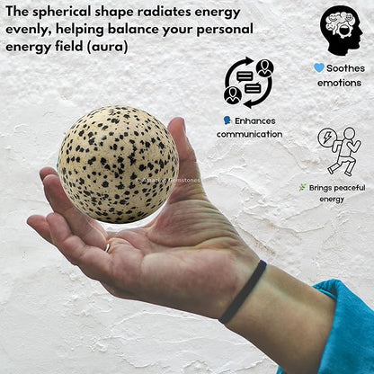 Amazing Gemstone Dalmatian Jasper Crystal Ball with Stand - 2 Inches Crystal Sphere Meditation Balls for Witchcraft and Decorative Balls