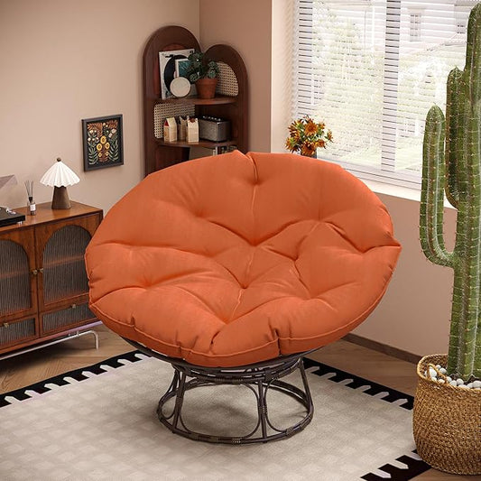 46'' Large Size Papasan Chair with Cushion and Frame, Round Lazy Chair for Living Room and Bedroom, Orange