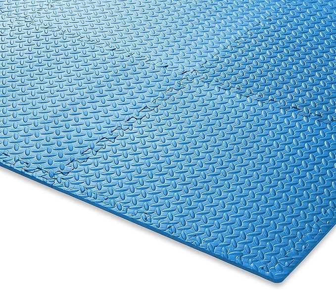 Philosophy Gym Pack of 6 Exercise Flooring Mats - 24 x 24 Inch Foam Rubber Interlocking Puzzle Floor Tiles - Blue