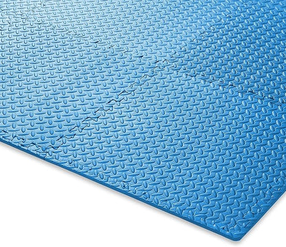 Philosophy Gym Pack of 6 Exercise Flooring Mats - 24 x 24 Inch Foam Rubber Interlocking Puzzle Floor Tiles - Blue