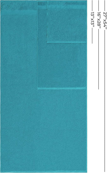 American Veteran Towel, 100% Cotton Turkish 6 Piece Towel Set Luxury Towels Set of 6 for Bathroom Essentials 2 Bath Towels 2 Hand Towels 2 Washcloths, Aqua Blue