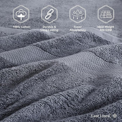 LANE LINEN 100% Cotton 4 Pack Bath Towels Set (28"x54") - Ring Spun, Large Cotton Towels for Bathroom - Quick Dry, Soft & Absorbent Bath Towel Set - Remains Soft After Multiple Washes - Cool Grey