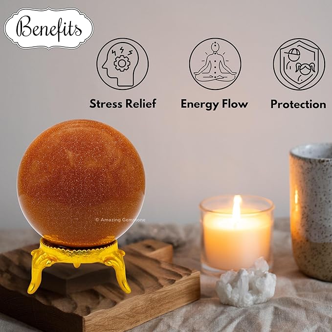 Amazing Gemstone Red Goldstone Crystal Ball with Stand - 2 Inches Crystal Sphere Meditation Balls for Witchcraft and Decorative Balls