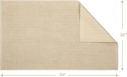 Cotton Paradise 100% Cotton Non Slip Bath Mats for Bathroom, 20x34 inch Soft Absorbent Quick Dry Machine Washable Floor Bath Mat, Beige Bath Rug