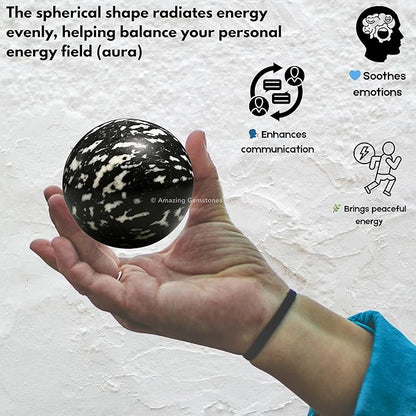 Amazing Gemstone Black and White Tourmaline Crystal Ball with Stand - 2" Inches Crystal Sphere Meditation Balls for Witchcraft and Decorative Balls