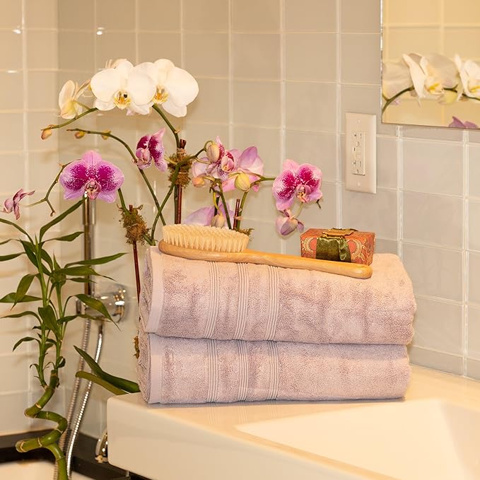 Mosobam Luxury Turkish 3pc Mixed Bath Bundle 2 Sizes for Body Towels and 1 XL Bath Mat Lavender Aura 700 GSM & 1000 GSM Bamboo Viscose & Aegean Turkish Combed Cotton