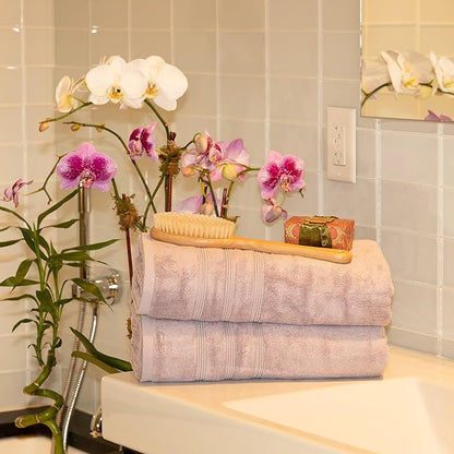 Mosobam Luxury Turkish 3pc Mixed Bath Bundle 2 Sizes for Body Towels and 1 XL Bath Mat Lavender Aura 700 GSM & 1000 GSM Bamboo Viscose & Aegean Turkish Combed Cotton