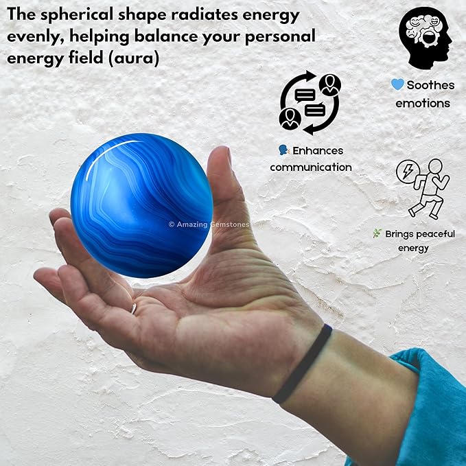 Amazing Gemstone Blue Onyx Crystal Ball with Stand - 2" Inches Crystal Sphere Meditation Balls for Witchcraft and Decorative Balls