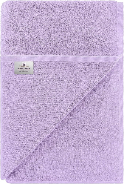 American Soft Linen Oversized Bath Sheet 40x80 Extra Large for Bathroom, 600 GSM 100% Cotton Turkish Jumbo Bathsheet Towels for Adults, Lilac Bath Sheet