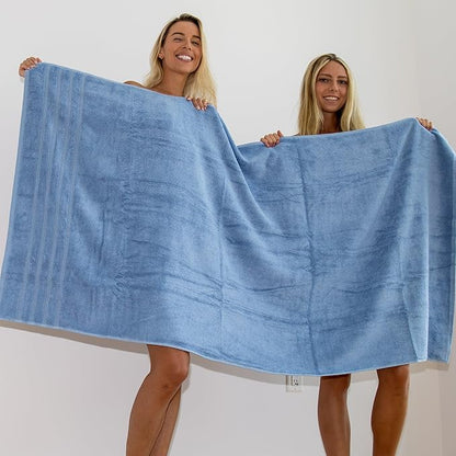 Mosobam Luxury Turkish Towels Set of 2 Bath Sheets 35X70 Allure Blue 700 GSM Bamboo Viscose & Aegean Turkish Combed Cotton