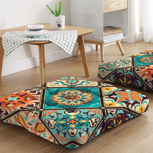 Mandala Meditation Cushion, Boho Meditation Mat, Meditation Pillows for Sitting on Floor, Cushions for Sitting in Home and Outdoor, Square Floor Pillows Cushion Seating for Yoga 22'' X 22''