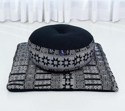Leewadee Meditation Cushion Set – 1 Small Zafu Yoga Pillow and 1 Small Roll-Up Zabuton Mat Filled with Kapok