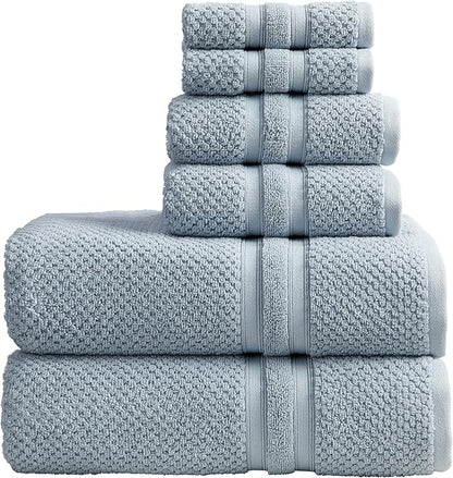 Springtree Home Blue Bath Towels Set of 6 | Popcorn Textured | 100% Combed Cotton | Absorbent Quick-Dry Towels for Bathroom | Oeko-TEX® Standard 100 Cotton | Poli Collection - Blue Fog