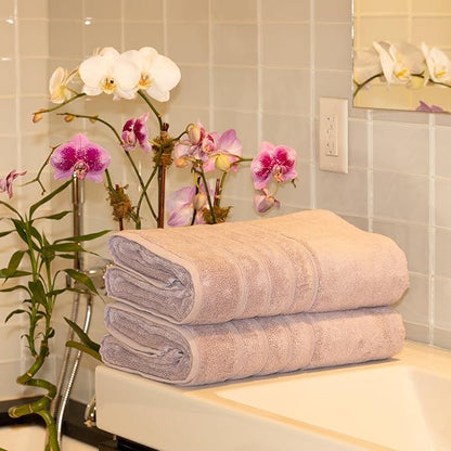 Mosobam Luxury Turkish 3pc Mixed Bath Bundle 2 Sizes for Body Towels and 1 XL Bath Mat Lavender Aura 700 GSM & 1000 GSM Bamboo Viscose & Aegean Turkish Combed Cotton