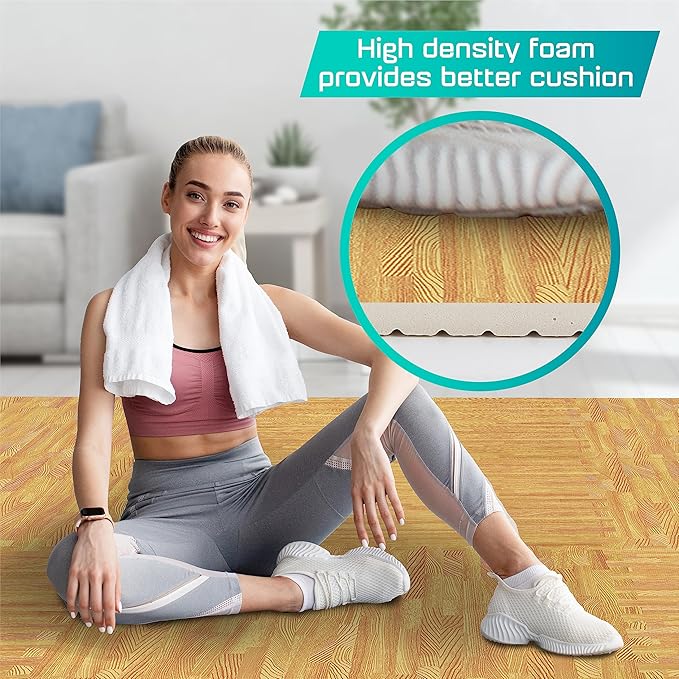 Yes4All 48SQ.FT Wood Grain Puzzle Exercise Mat Protective Flooring, EVA Interlocking Foam Floor Tiles with Border for Home