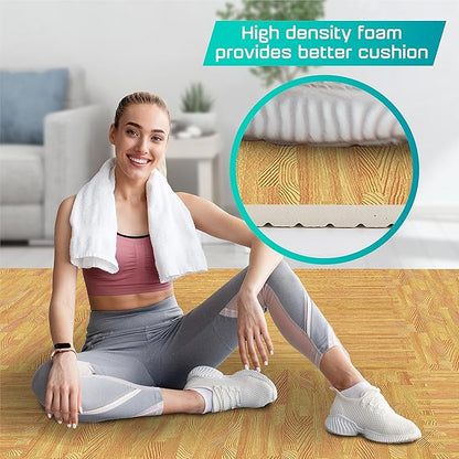 Yes4All 48SQ.FT Wood Grain Puzzle Exercise Mat Protective Flooring, EVA Interlocking Foam Floor Tiles with Border for Home