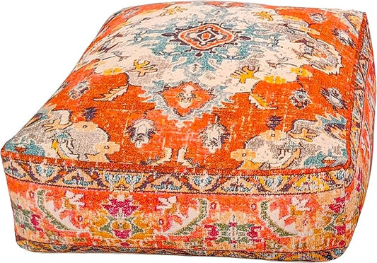 Mandala Life ART Large Yoga Décor Bean Bag Cover Orange Boho Chic Orange Decorative Floor Cushion Moroccan Seating Area Perfect for Living Room, Bedroom, Nursary or Children Room Unstuffed