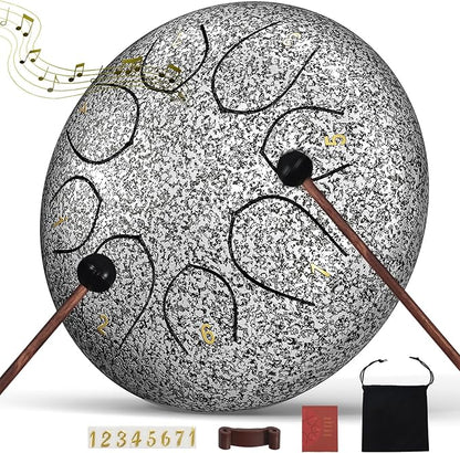 Rain Drum for Outside Garden, 6 Inches 8 Notes Steel Tongue Chakra Drums, Waterproof Meditation Rain Chime, Musical Instruments for Adult Gift with Bag, Music Book, Drum Mallets (Star Sliver)