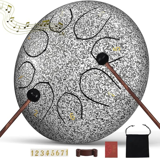 Rain Drum for Outside Garden, 6 Inches 8 Notes Steel Tongue Chakra Drums, Waterproof Meditation Rain Chime, Musical Instruments for Adult Gift with Bag, Music Book, Drum Mallets (Star Sliver)
