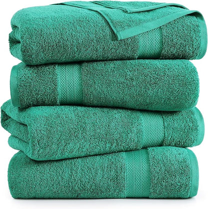 LANE LINEN 100% Cotton Oversized Bath Towels Set of 4 (35"x66") - Ring Spun Cotton Oversized Towels - Quick Dry, Soft & Absorbent Extra Large Bath Towel Set - Dorm Essentials for Girls - Emerald