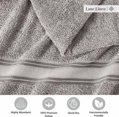 LANE LINEN Luxury Bath Towels Set - 6 Piece 100% Cotton Bathroom Quick Dry Shower Extra Aborbent Towel Super Soft 2 Hand Wash Cloths Space Grey