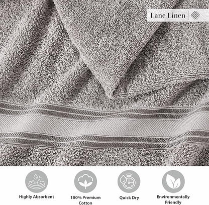 LANE LINEN 100% Cotton 18 Piece Bath Towel Set - Zero Twist, Quick Dry, Super Soft & Highly Absorbent - 6 Bath, 6 Washcloths, 6 Hand Towels for Bathroom - Hotel Quality Bathroom Towel Set - Grey