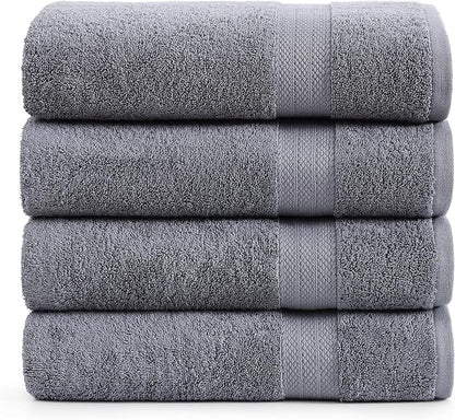 LANE LINEN 100% Cotton 4 Pack Bath Towels Set (28"x54") - Ring Spun, Large Cotton Towels for Bathroom - Quick Dry, Soft & Absorbent Bath Towel Set - Remains Soft After Multiple Washes - Cool Grey