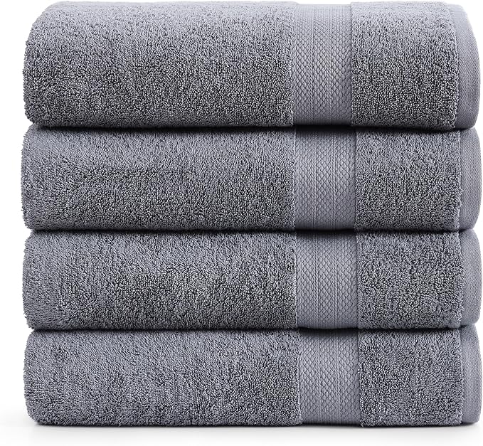 LANE LINEN 100% Cotton 4 Pack Bath Sheets (35"x66") - Ring Spun, Extra Large Cotton Bath Towels Set - Quick Dry, Soft & Absorbent Oversized Towel Set - Remains Soft After Multiple Washes - Cool Grey