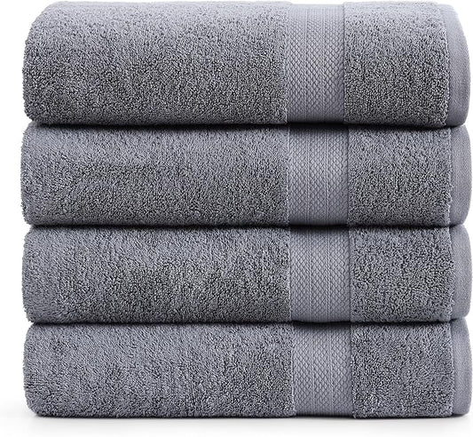 LANE LINEN 100% Cotton 4 Pack Bath Sheets (35"x66") - Ring Spun, Extra Large Cotton Bath Towels Set - Quick Dry, Soft & Absorbent Oversized Towel Set - Remains Soft After Multiple Washes - Cool Grey
