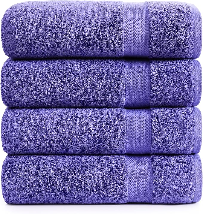LANE LINEN 100% Cotton Bath Towels Set of 4 (28"x54") - Ring Spun Mercerized Cotton Bathroom Towel Set - Quick Dry, Soft & Absorbent Large Bath Towels - Holds Well After Multiple Washes - Blue Irish