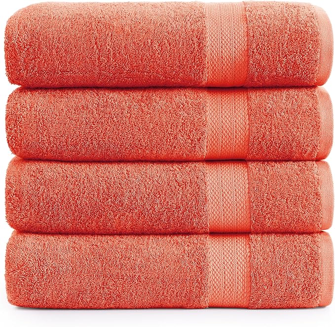 Lane Linen 100% Cotton 4 Pack Bath Sheets (35"x66") - Ring Spun Cotton - Extra Large Bath Towels Set - Quick Drying, Soft & Absorbent Oversized Bathroom Towel Sets - Spa & Hotel Quality - Living Coral