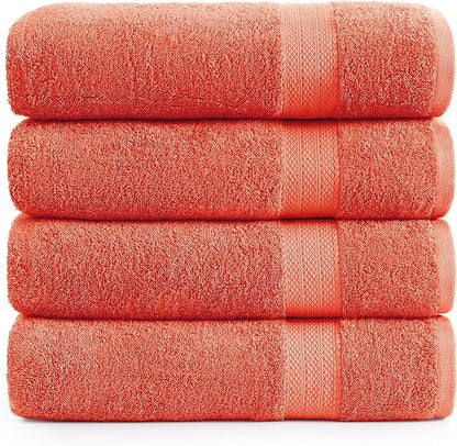 Lane Linen 100% Cotton 4 Pack Bath Sheets (35"x66") - Ring Spun Cotton - Extra Large Bath Towels Set - Quick Drying, Soft & Absorbent Oversized Bathroom Towel Sets - Spa & Hotel Quality - Living Coral