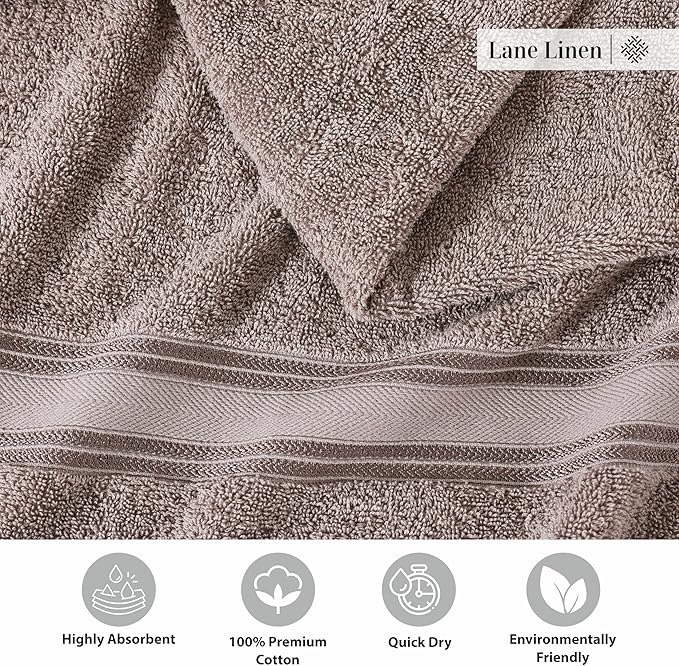 LANE LINEN Luxury Bath Towel Set - 6 Piece Set, 100% Cotton Bathroom Towel, Zero Twist, Shower Towel, Extra Absorbent, Super Soft, 2 Bath, 2 Hand, 2 Wash Cloths - Platinum