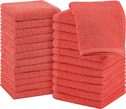 Utopia Towels 24 Pack Cotton Washcloths Set, 100% Ring Spun Cotton, Premium Quality Flannel Face Cloths, Highly Absorbent and Soft Feel Fingertip Towels, Coral