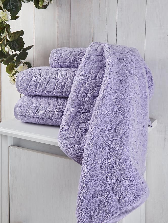 BAGNO MILANO Turkish Bath Towels, Soft Plush Jacquard Luxury Bath Towels, Quick Dry Towel Set (Lavender, 6 pcs Towel Set)