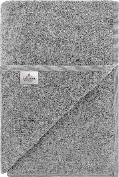 American Soft Linen Oversized Bath Sheet 40x80 Extra Large for Bathroom, 600 GSM 100% Cotton Turkish Jumbo Bathsheet Towels for Adults, Light Grey Bath Sheet