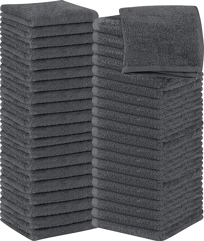 Utopia Towels Cotton Washcloths Set, 100% Ring Spun Cotton, Premium Flannel Face Cloths, Highly Absorbent and Soft Feel Fingertip Towels, 60 Pack, Grey