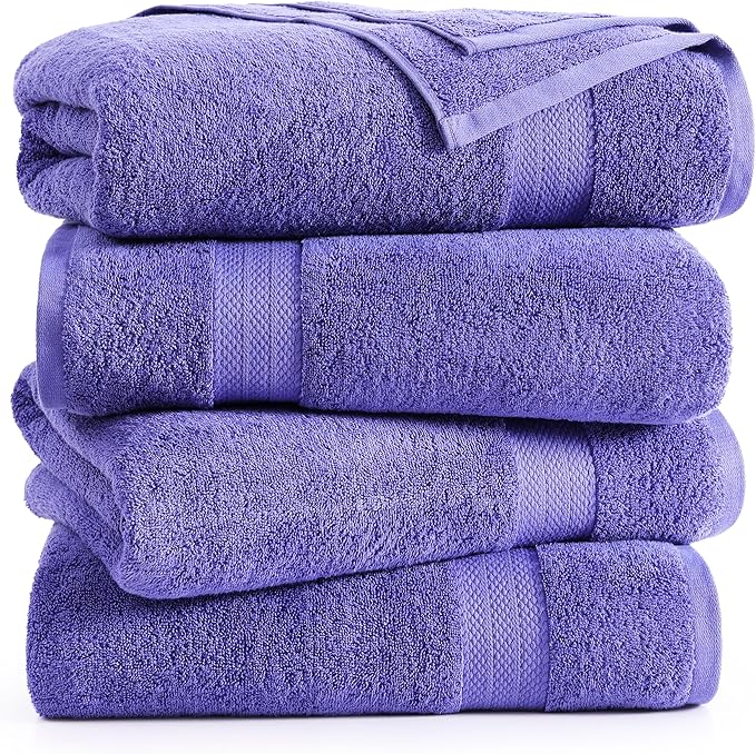 LANE LINEN 100% Cotton Bath Towels Set of 4 (28"x54") - Ring Spun Mercerized Cotton Bathroom Towel Set - Quick Dry, Soft & Absorbent Large Bath Towels - Holds Well After Multiple Washes - Blue Irish