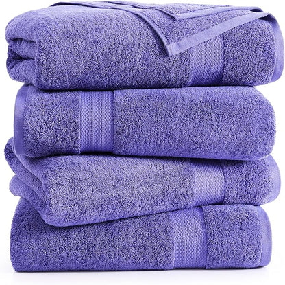 LANE LINEN 100% Cotton Bath Towels Set of 4 (28"x54") - Ring Spun Mercerized Cotton Bathroom Towel Set - Quick Dry, Soft & Absorbent Large Bath Towels - Holds Well After Multiple Washes - Blue Irish