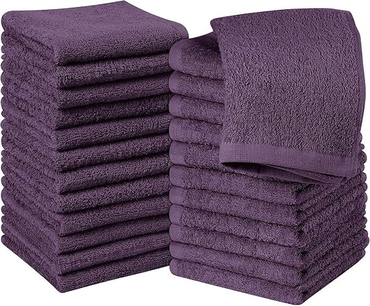 Utopia Towels 24 Pack Cotton Washcloths Set, 100% Ring Spun Cotton, Premium Quality Flannel Face Cloths, Highly Absorbent and Soft Feel Fingertip Towels, Plum