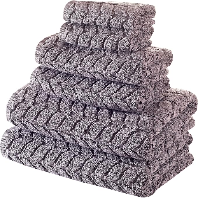 BAGNO MILANO 100% Turkish Cotton Jacquard Luxury Towel Set – Quick Dry Non-GMO Ultra-Soft, Plush and Absorbent Luxury Durable Turkish Towels Set (Grey, 6 pcs Towel Set)